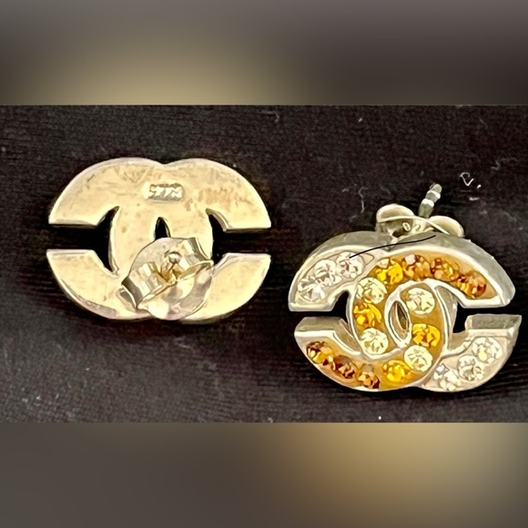 Sterling Silver Linked C’s Earrings Clear, Gold, Copper Rhinestone Crystals Gift - Picture 12 of 12